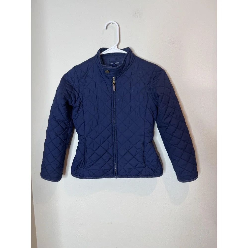 Ralph Lauren Jacket Girls‎ Small 7 Navy Blue Quilted Zip Riding Coat Outerwear